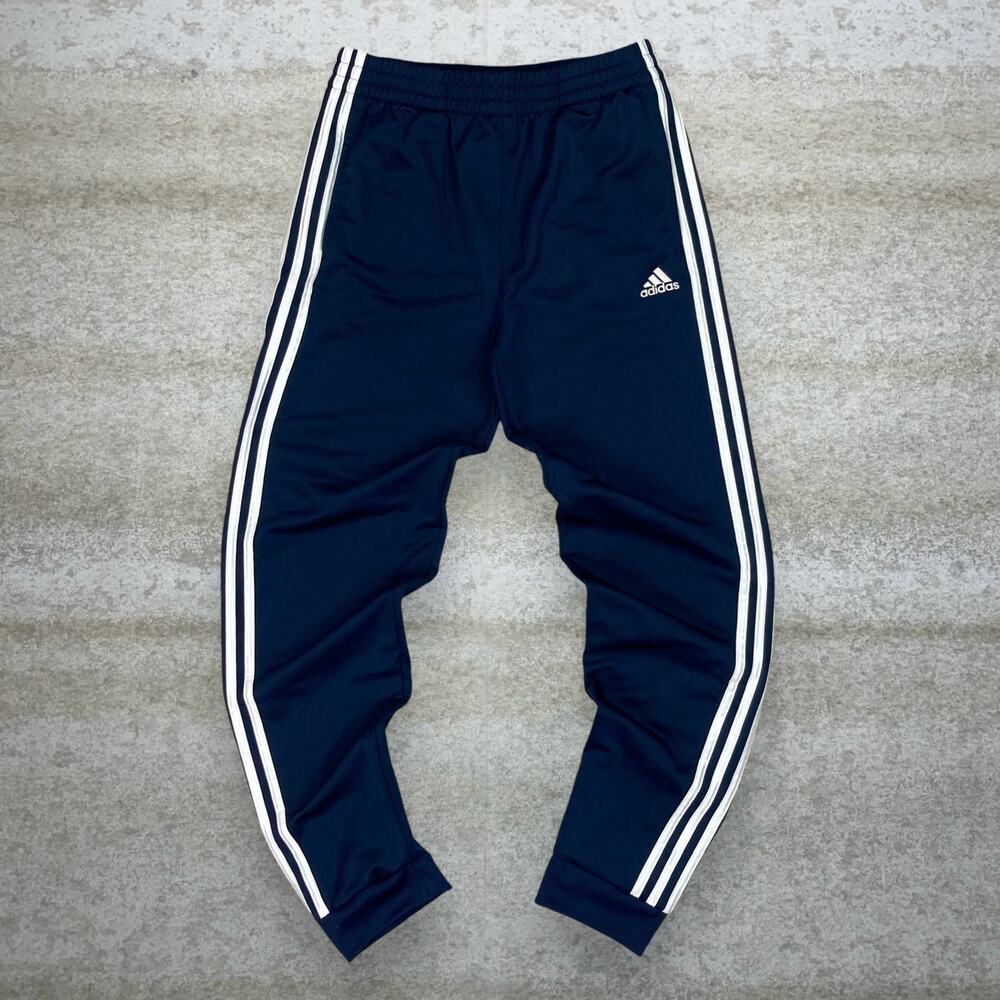 Vintage Y2K Adidas Sweatpants Youth XL Navy Blue White 3 Stripes Polyester